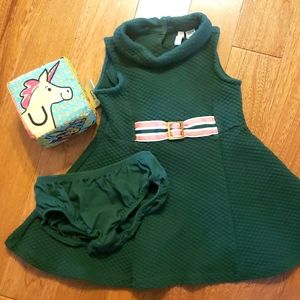 Janie and Jack Green mock neck circle skirt dress